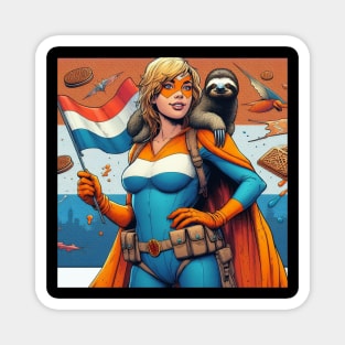 Dutch: Female 80's Comic Book Hero with Sloth Magnet