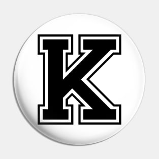 Initial Letter K - Varsity Style Design - Black text Pin