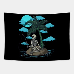 halloween Stickers tshirt design skeleton fishing halloween Tapestry