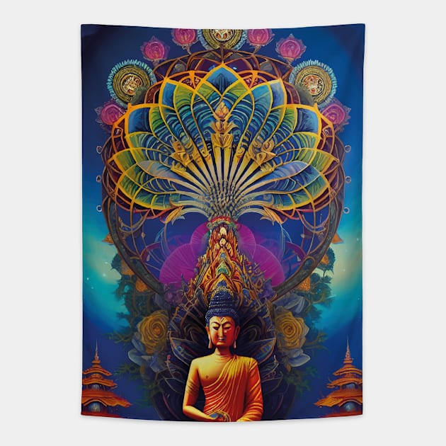 Buddha and the tree of life mandala Tapestry by mariasshop