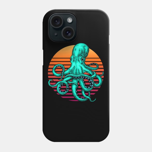 Retro Vintage Sunrise Octopus Phone Case by anubis1986