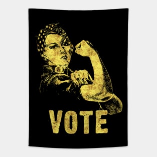 VOTE Rosie the Riveter Abstract Black and Yellow Sketch Art Style Tapestry