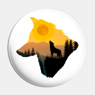 A Wolf Howling At The Moon Pin