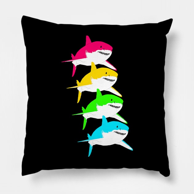 Cute Great white shark (Carcharodon carcharias) colorful Pillow by Namwuob