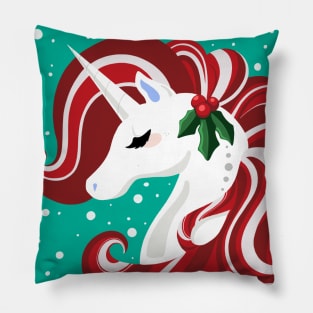 Candy Cane Holly Unicorn Pillow