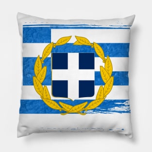 Greece flag - grunge brick stone Pillow