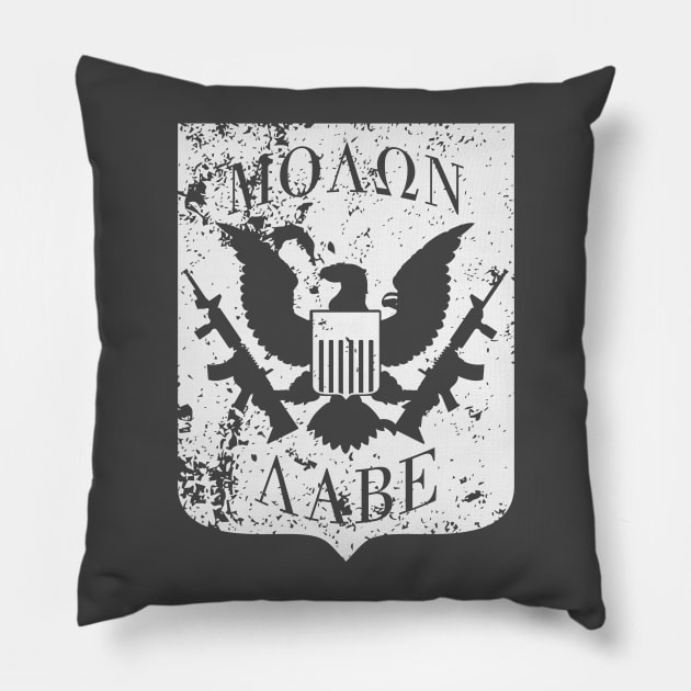 Molon Labe US Great Seal Shield White Pillow by AStickyObsession