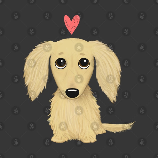 Cute Dog | Longhaired Cream Dachshund with Heart by Coffee Squirrel