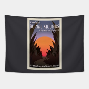 Visit Burial Mounds retro travel poster Tapestry