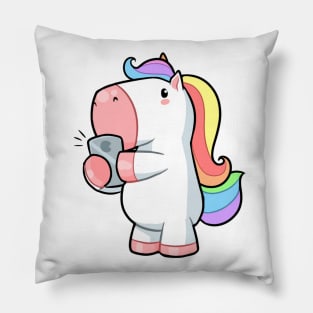Kawaii unicorn on phone Pillow