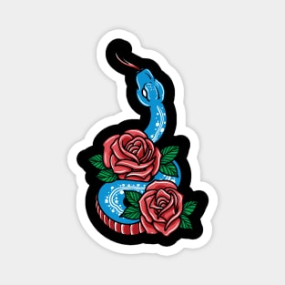 blue snake and roses Magnet