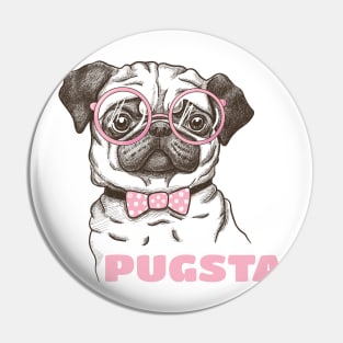 Pugsta - Hipster Pug Girl Puppy Dog Bow Tie & Glasses Pin