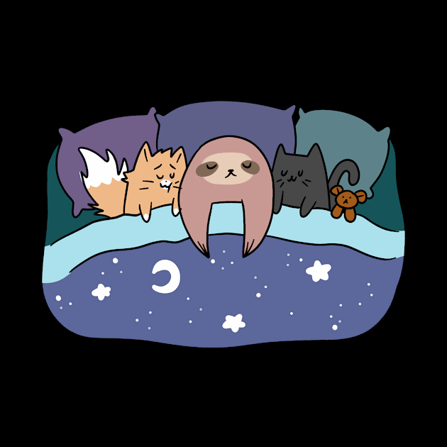 Sloth and Kitties Bed Time Snuggles by saradaboru