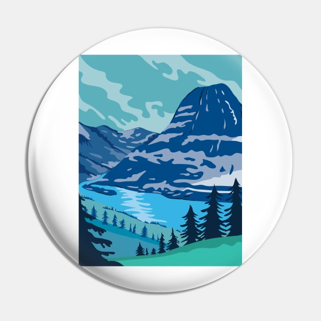 Glacier National Park and Kintla Lake in Montana United States WPA Poster Art Color Pin by retrovectors