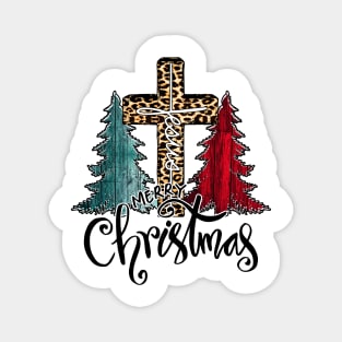 Merry Christmas Tree Lights Buffalo Plaid Red Jesus Cross Shirt Magnet