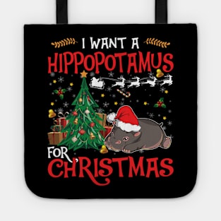 I want a hippopotamus for Christmas shirt gift hippo lover - hippo wears Santa hat shirt Tote