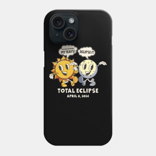 Funny Total Solar Eclipse USA April 8, 2024 Retro Cartoon Sun And Moon Phone Case