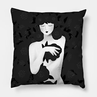 Cute girl with black flowers, version 2 Pillow