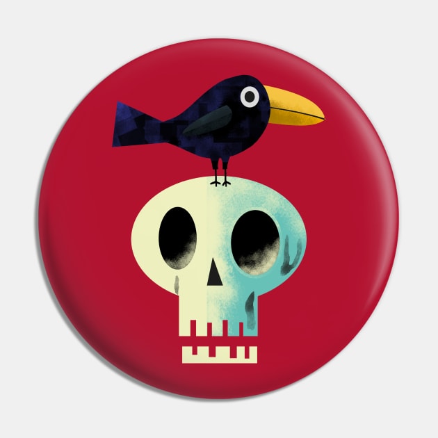 A Crow and a Skull Pin by Scratch