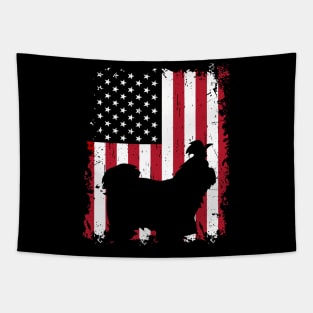 Dog Shih Tzu Dog USA Flag Patriotic 4th of July 737 paws Tapestry