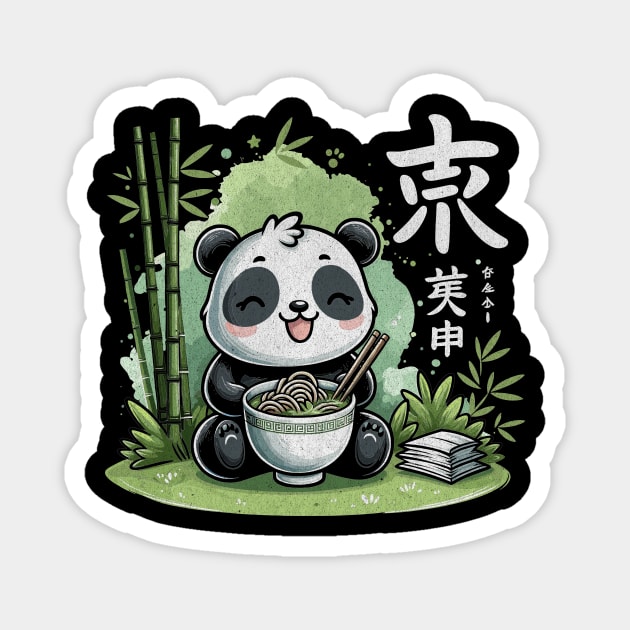 Kawaii Panda Eating Ramen T-Shirt: Adorable Panda Noodle Lover Magnet by Designed By Marty