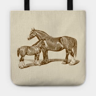 Mare and Foal. Brown Horse Illustration Tote