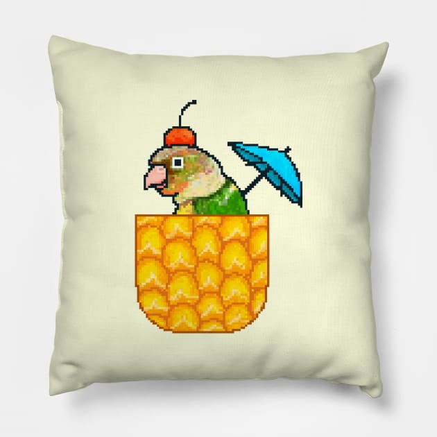 Pineapple Conure with Pineapple and Cherry Pillow by TheAlbinoSnowman