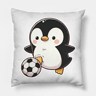 penguin as soccer player with soccer Pillow