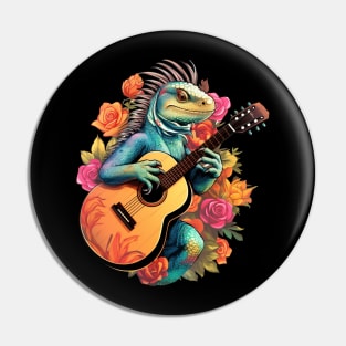 Iguana With Acoustic Guitar Pin