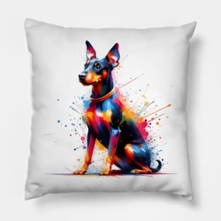 Energetic Manchester Terrier in Vivid Splash Art Pillow