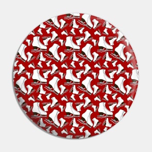 Figure Skates on Crimson Background Design Pin