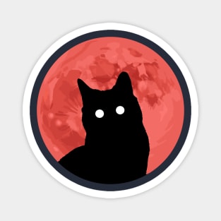 Cat And Red Moon Magnet