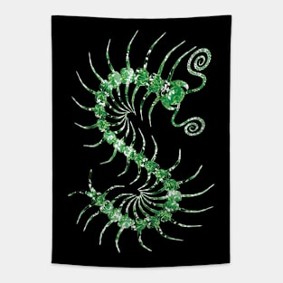 White on Green Ornate Centipede Tapestry