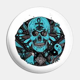 Blue Grey Skull Circle of Humanity Pin