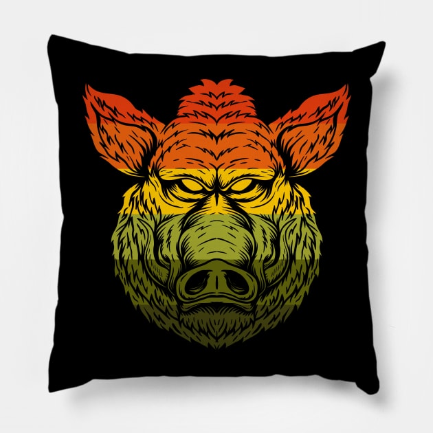 Retro Wild Boar Pillow by Dojaja