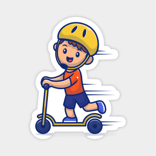 Cute Boy Playing Scooter Electric Magnet