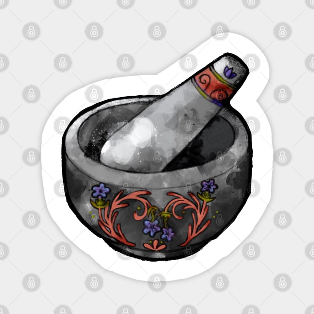 Kitchen Witch mortar and pestle sticker Magnet by JJLosh