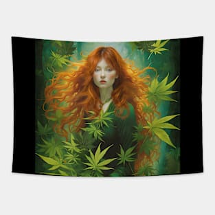 Pre-Raphaelite Redhead With Cannabis Leaves Tapestry