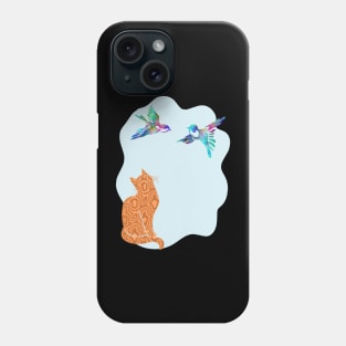Camouflage Orange Cat Watching Birds Silhouette Art Phone Case