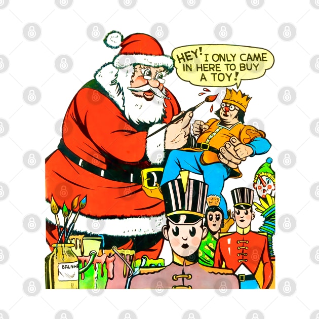 The clueless and funny Santa Claus makes a mistake and paints a toy buyer in his Christmas workshop at the North Pole by REVISTANGO