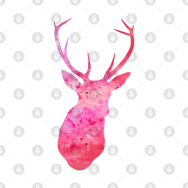 Pink Deer Watercolor Portrait by Miao Miao Design