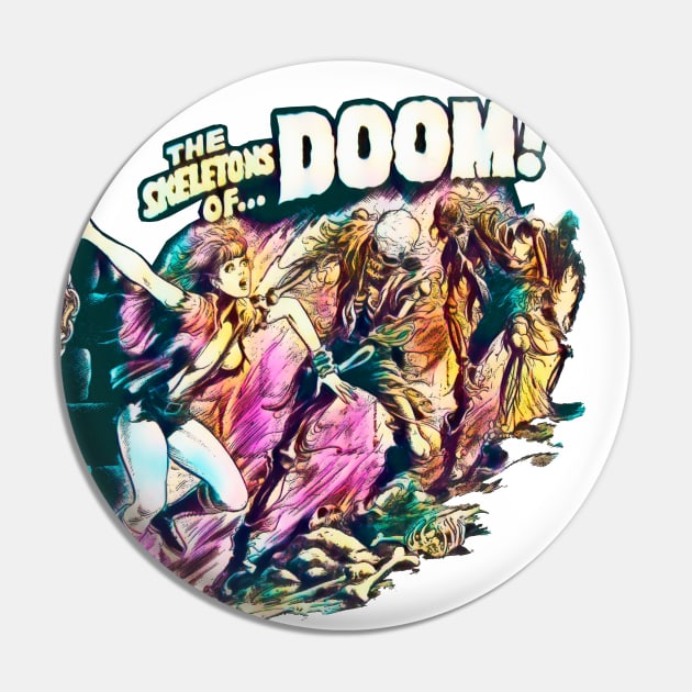 Sexy Girl and the Skeletons of Doom Retro Comic Vintage Cartoon Halloween Pin by REVISTANGO