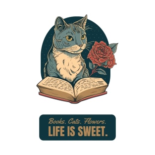 Cat and Book Retro 17 Sticker T-Shirt