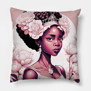 [AI Art] Lady of Carnations, Line Art Style Pillow