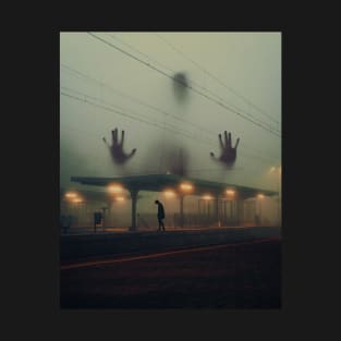 Eerie Spooky "Alone at the Train Station" Art by Cult Class T-Shirt