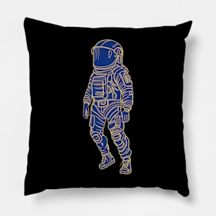 Astronaut drawing - yellow lines with blue background Pillow