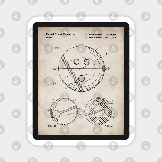 Bowling Ball Patent - Bowler 10 Pin Bowling Art - Antique Magnet by patentpress