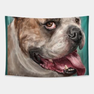 Painting of a Happy go Lucky Bulldog with Its Tongue Out Tapestry