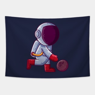 Cute Astronaut Playing Bowling Cartoon Tapestry