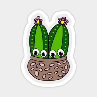 Cute Cactus Design #311: Cacti Couple In A Nice Pottery Pot Magnet
